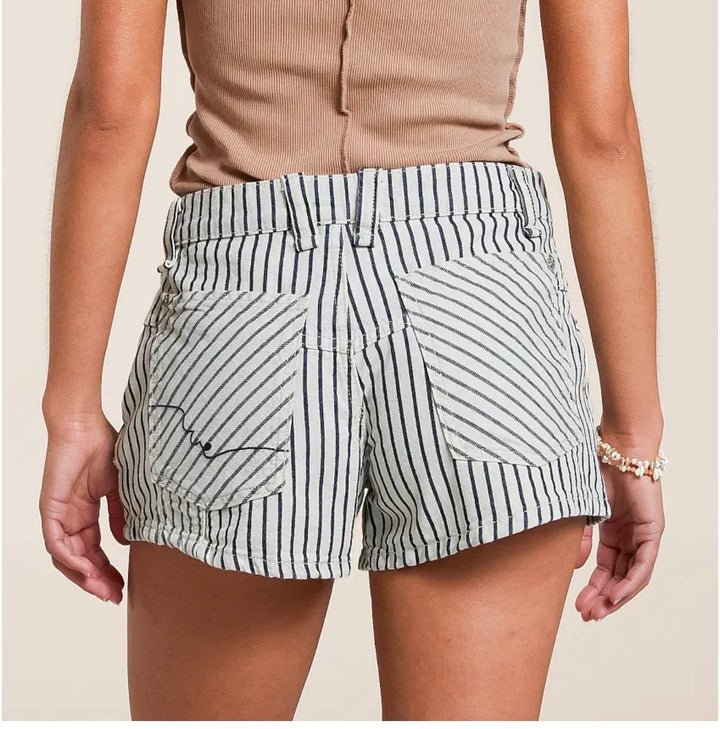 free denim shorts, 27 striped