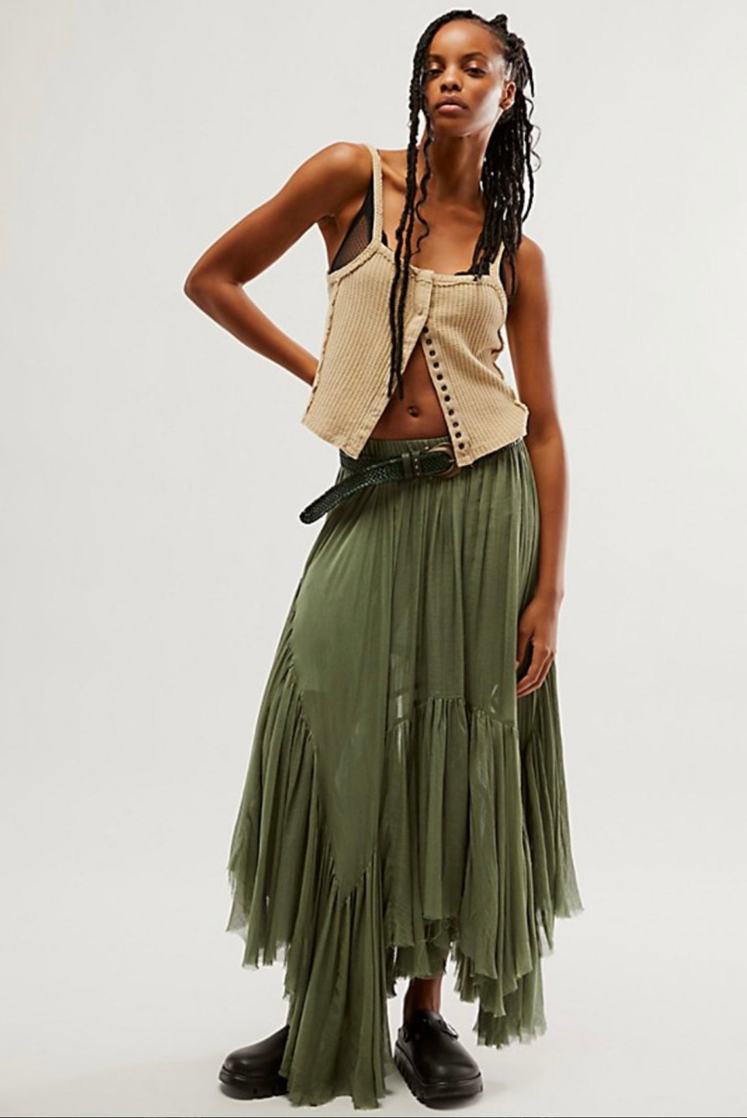 Free People maxi skirt, small olive