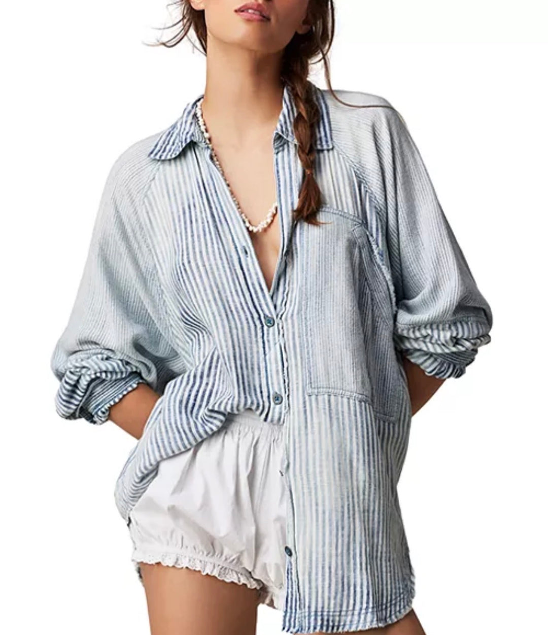 Free People blouse, large blue striped