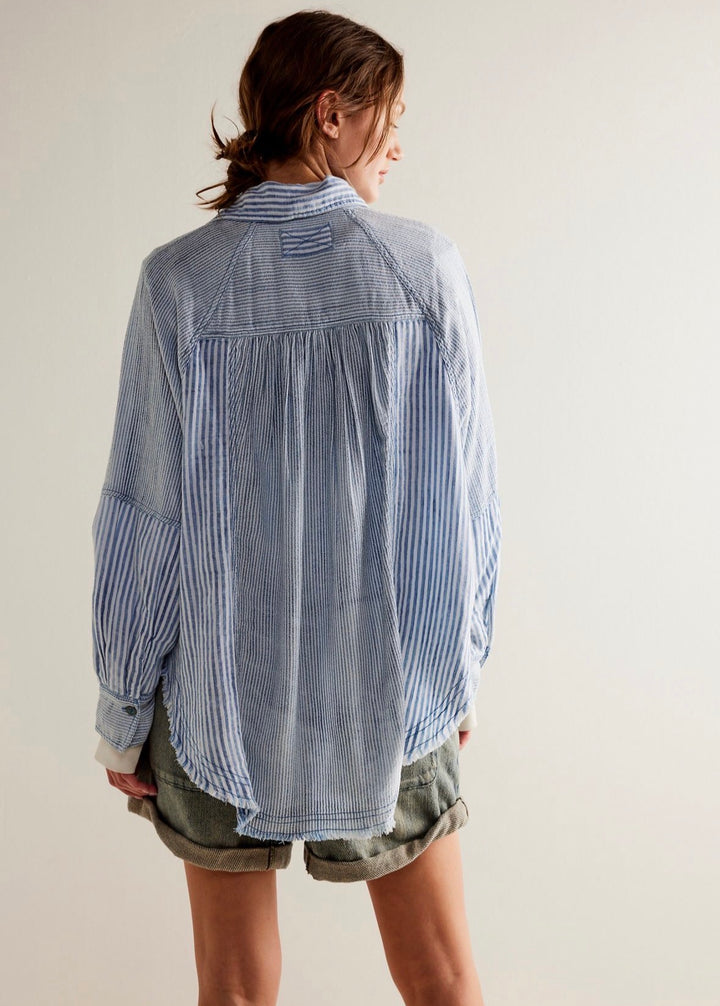Free People blouse, large blue striped