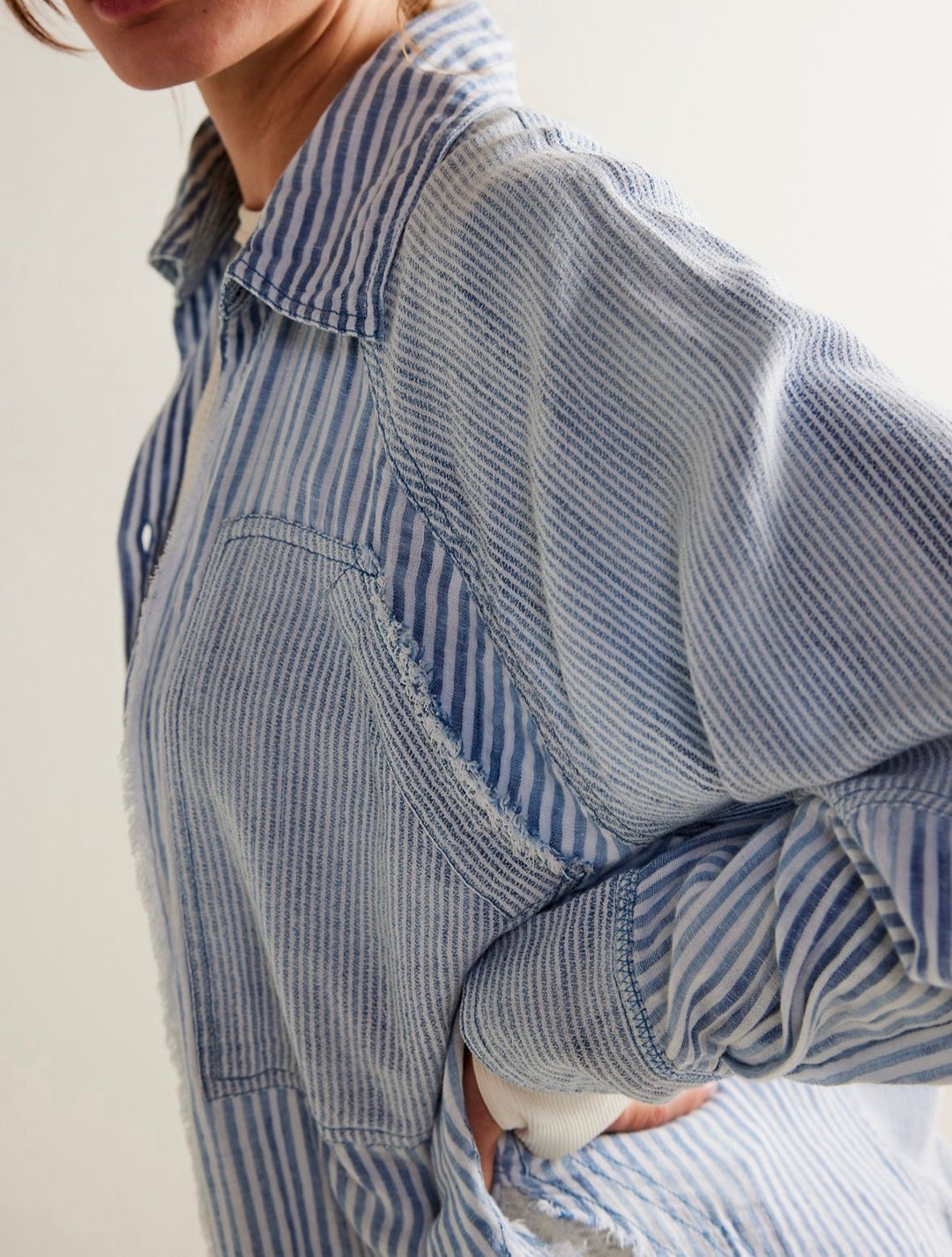 Free People blouse, large blue striped
