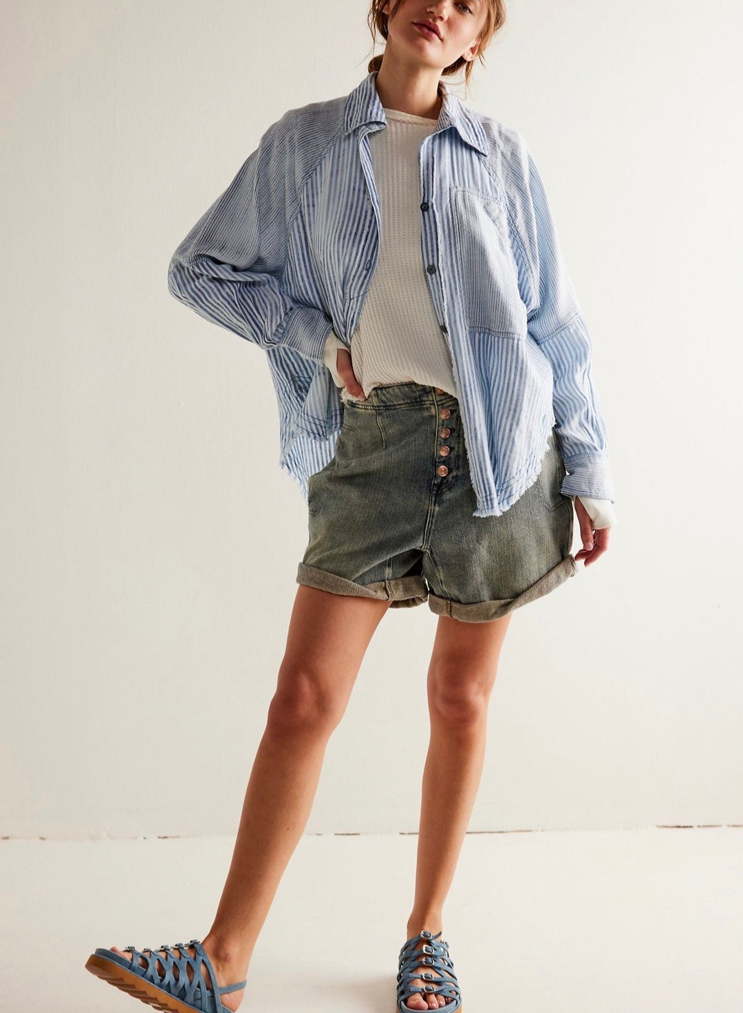 Free People blouse, large blue striped