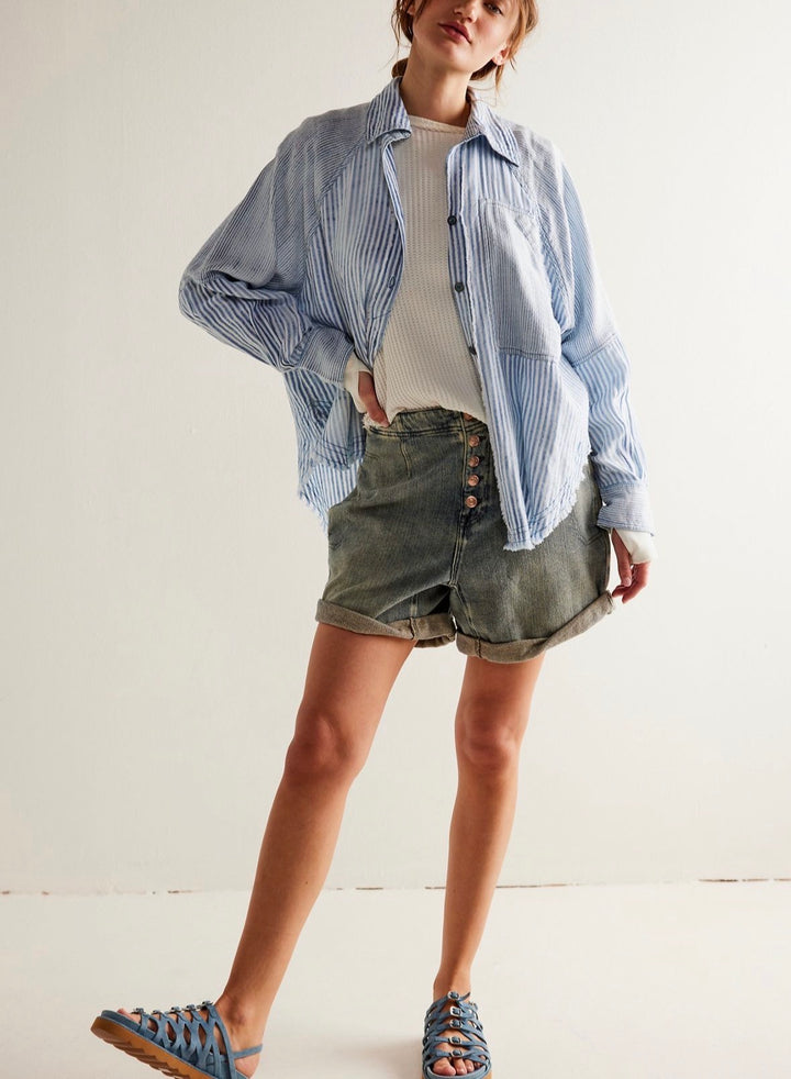 Free People blouse, large blue striped